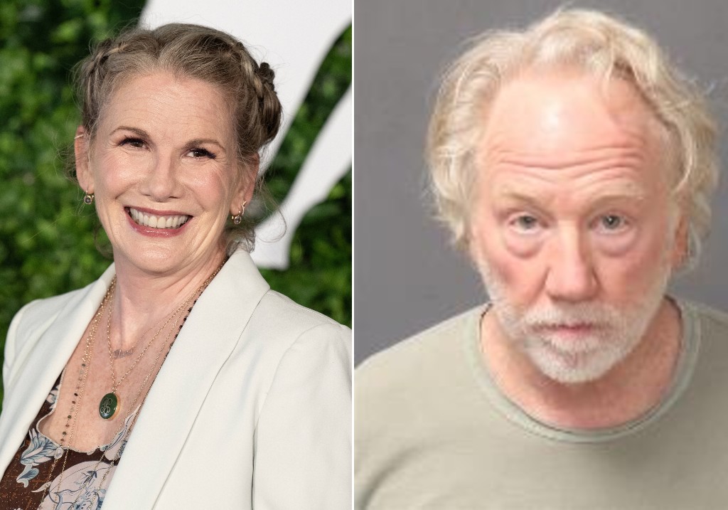 (L-R:) Melissa Gilbert attends a photocall during the 62nd Monte Carlo TV Festival on June 20, 2023, and Timothy Busfield seen in a mugshot photo.