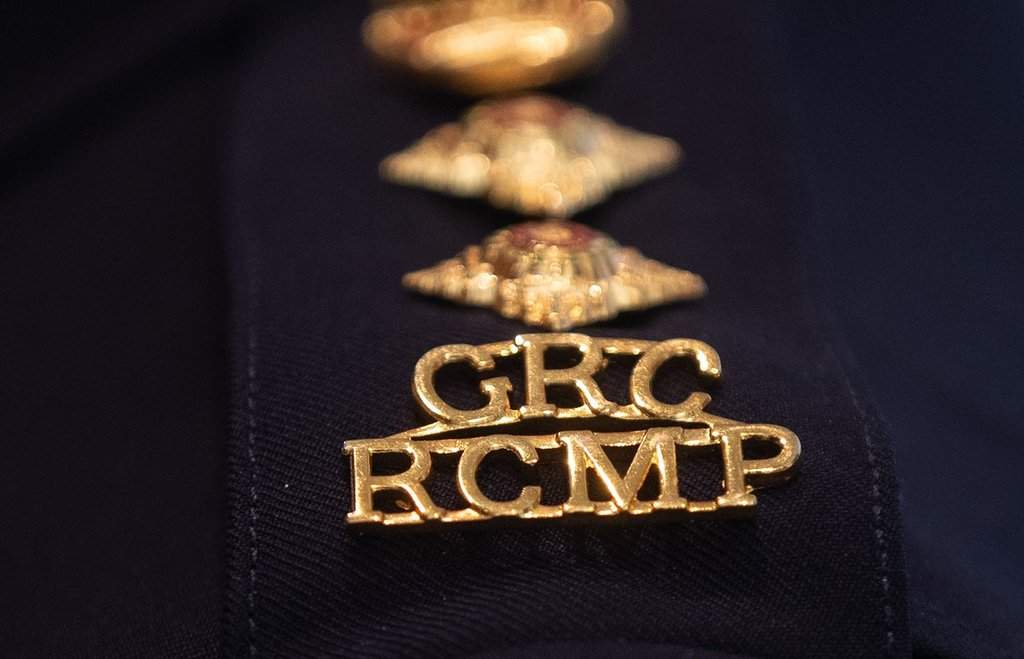 An RCMP epaulette is seen in Edmonton, Wednesday, Feb. 5, 2025. THE CANADIAN PRESS/Jason Franson.