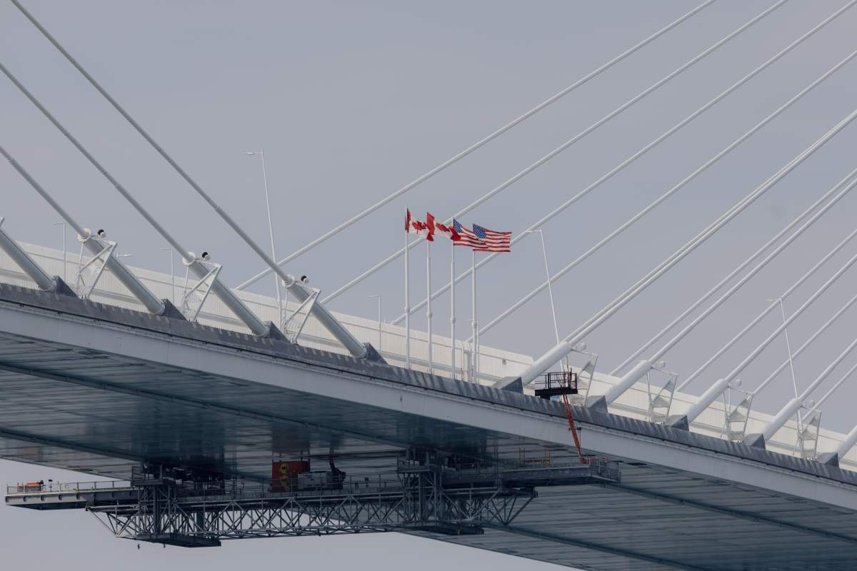 Construction continues on the Gordie Howe International Bridge, in Windsor, Ont., on Tuesday, Feb. 10, 2026.