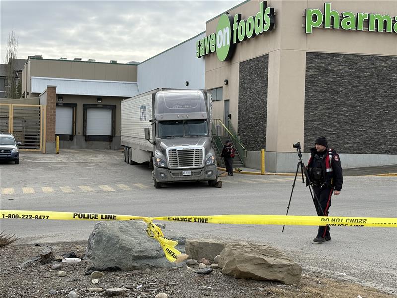 Calgary police investigating a serious crash between a pedestrian and semi at a grocery store in Panorama Hills on Monday, Feb. 16, 2026.