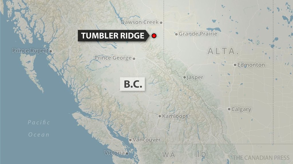 Map locates Tumbler Ridge, B.C.