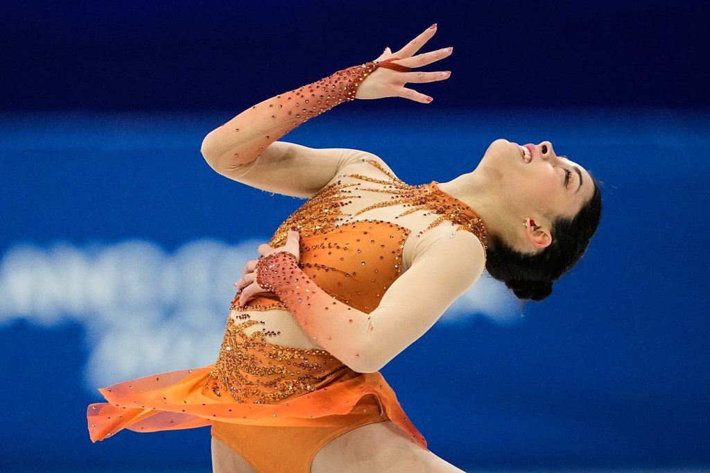 Madeline Schizas of Canada competes during the women's short program figure skating at the 2026 Winter Olympics, in Milan, Italy, Tuesday, Feb. 17, 2026. (AP Photo/Natacha Pisarenko).
