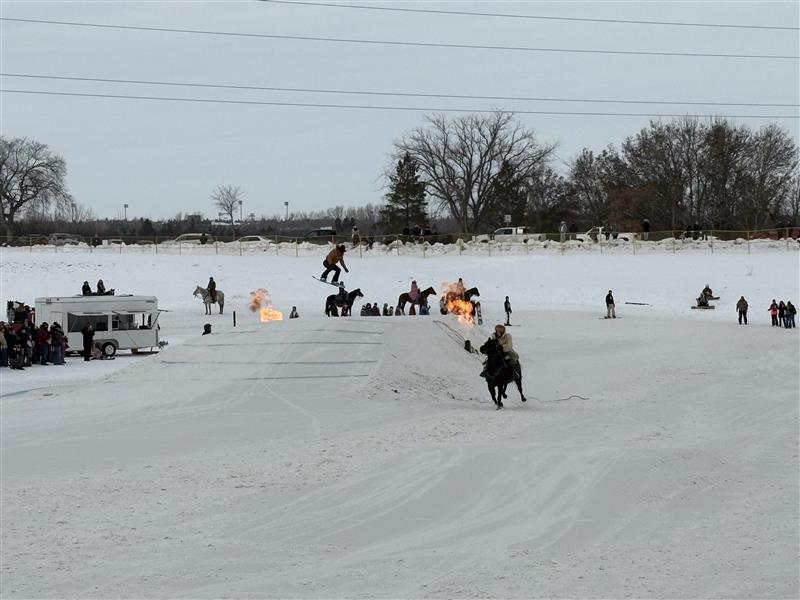 Huge crowds gathered to watch Skijor YXE. Skiers and snowboarders make incredible jumps while being pulled by horses.