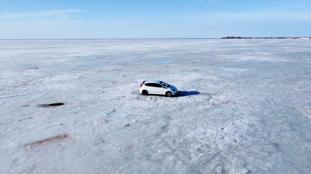 It took two levels of government and a local fire department to retrieve the abandoned car from the ice on the Northumberland Strait near River John. N.S., shown in this handout photo on Sunday, March 15, 2026. 