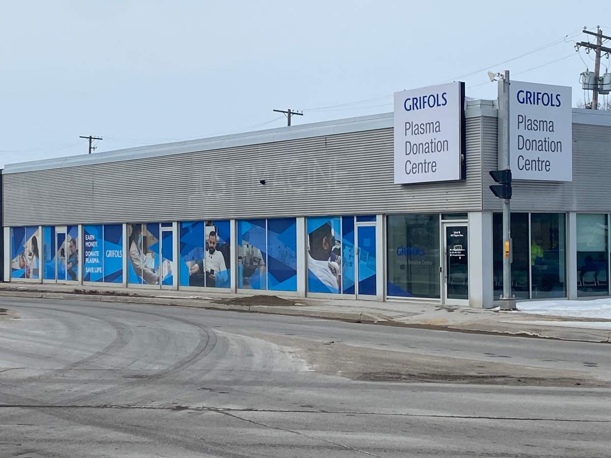 Grifols Plasma Donation Centre on Taylor Avenue in Winnipeg. 