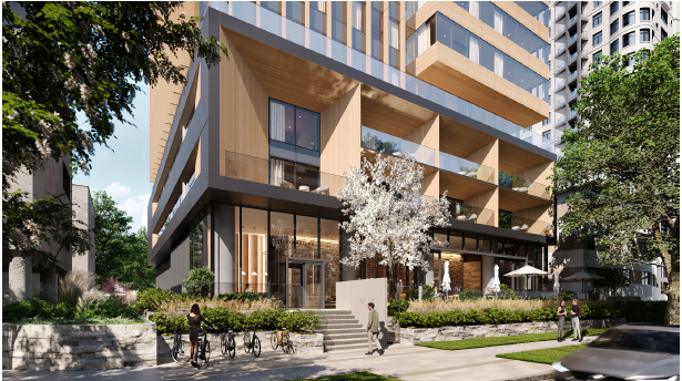 A rendering of the development of a 27-storey hotel and long-term stay building .
