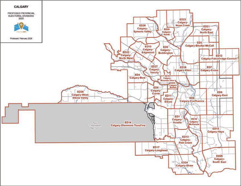 The final report of the Alberta Electoral Boundaries Commission recommends the creation of three new ridings in Calgary called Calgary-Nose Creek, Calgary-Confluence and Calgary-McKenzie, but also recommends the existing riding of Calgary-Peigan be eliminated and consolidated with surrounding ridings