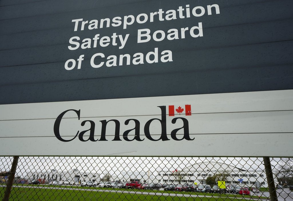 Transportation Safety Board of Canada (TSB) signage is pictured outside TSB offices in Ottawa on Monday, May 1, 2023. 