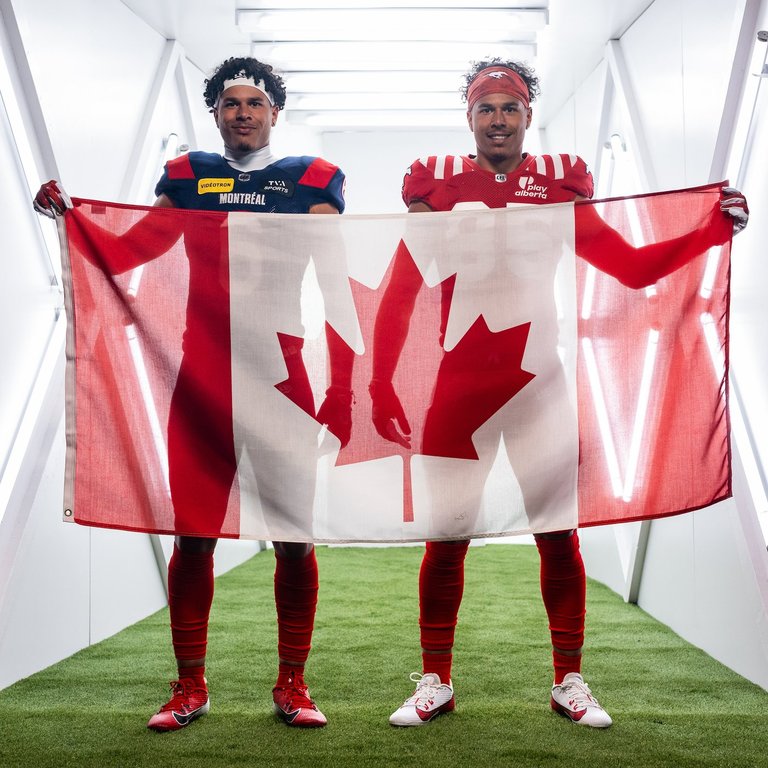 Twins Tyson and Jalen Philpot, receivers with the Montreal Alouettes and Calgary Stampeders, are shown left to right in this handout photo. THE CANADIAN PRESS/Handout Kevin Sousa (Mandatory Credit).