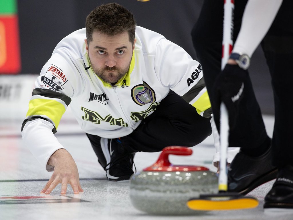 Matt Dunstone, skip of Team Manitoba-Dunstone, releases his stone during the 1 vs. 2 playoffs at the Montana's Brier Canadian men's curling championship, in St. John's, N.L., on March 7, 2026. THE CANADIAN PRESS/Paul Daly.