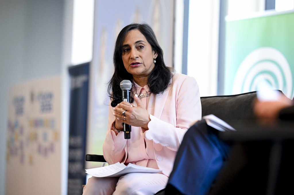 Minister of Foreign Affairs Anita Anand delivers remarks at the inaugural Ottawa Civic Space Summit in Ottawa on Thursday, April 23, 2026. THE CANADIAN PRESS/Spencer Colby.