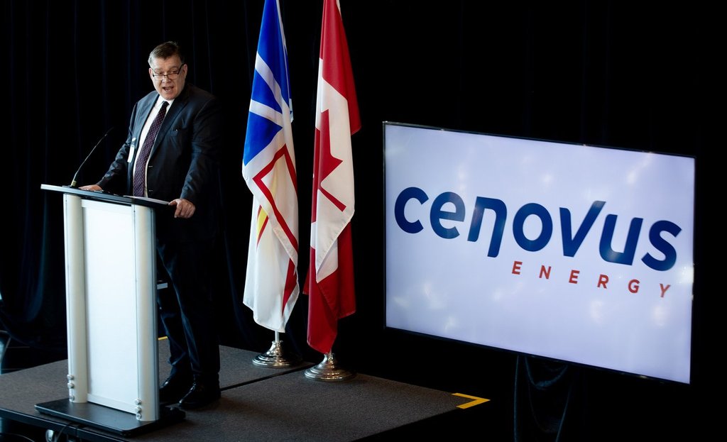 Jon McKenzie, President and CEO of Cenovus Energy, speaks as the company celebrates 20 years of production at the White Rose field and the approaching completion of the West West White Rose Project with an event at The Rooms in St. John's, Wednesday, Nov. 26, 2025.