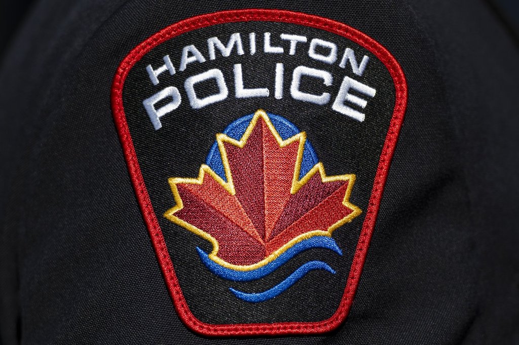 A Hamilton Police Service logo is seen in Ottawa, on Sunday, Sept. 28, 2025. 