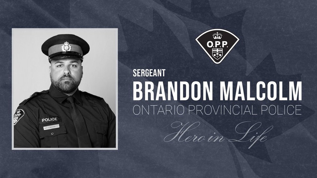 Sgt. Brandon Malcolm, shown in this handout image posted on social image by Ontario Provincial Police commissioner Thomas Carrique. Malcolm was a respected police officer whose life was “taken far too soon” while on duty in a highway crash east of Toronto, said Carrique on Monday.