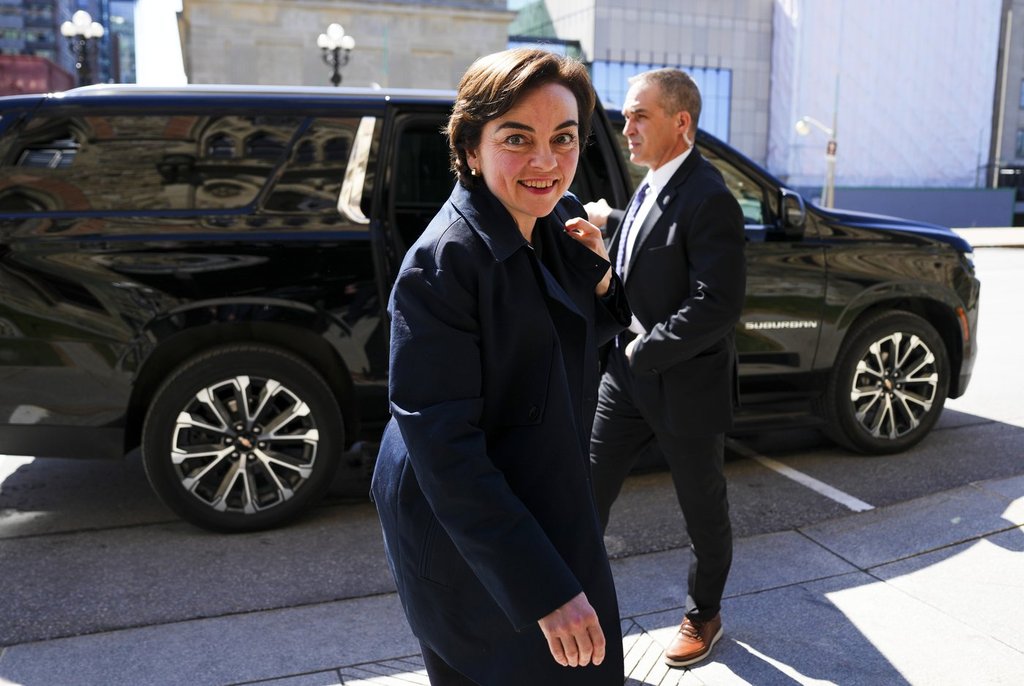 Quebec Premier Christine Frechette arrives for a meeting with Prime Minister Mark Carney on Parliament Hill in Ottawa on Friday, April 17, 2026. 