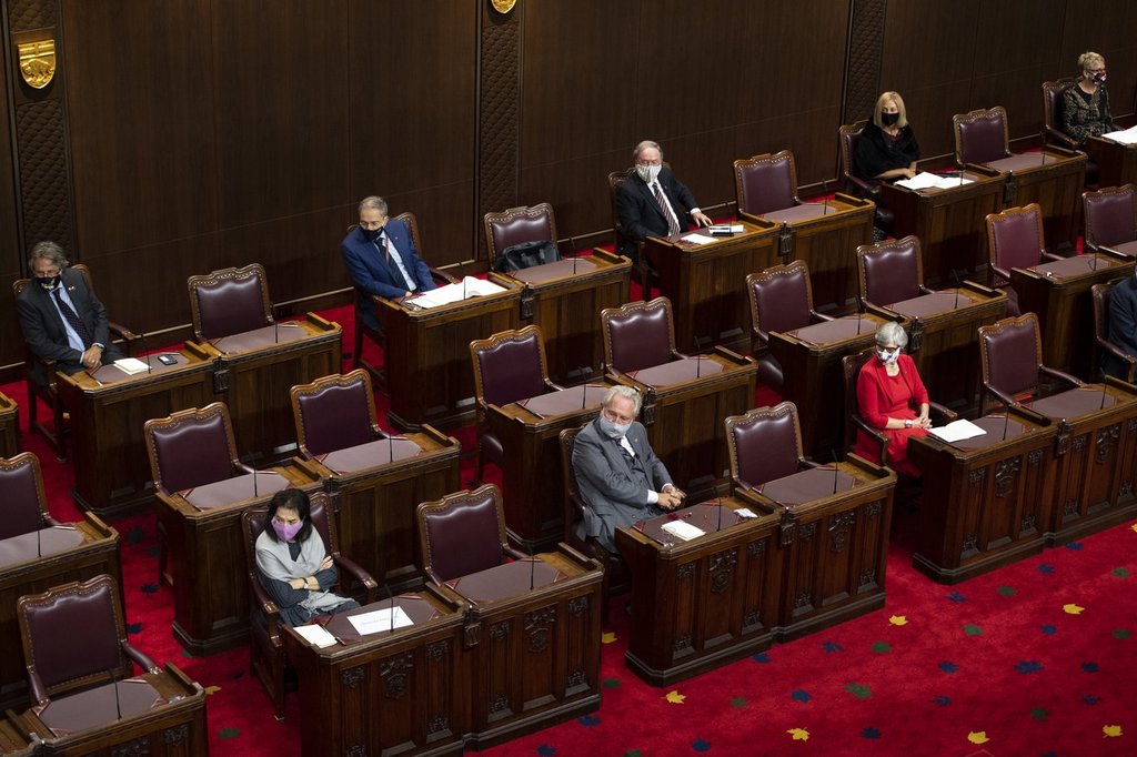 Senators sit in the Senate of Canada Building in Ottawa, on Wednesday, Sept. 23, 2020. 