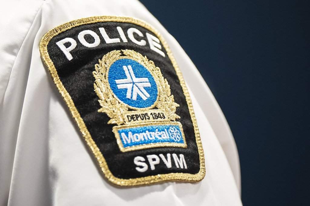 A Montreal police badge is seen during a press conference in Montreal on Wednesday, March 18, 2026.