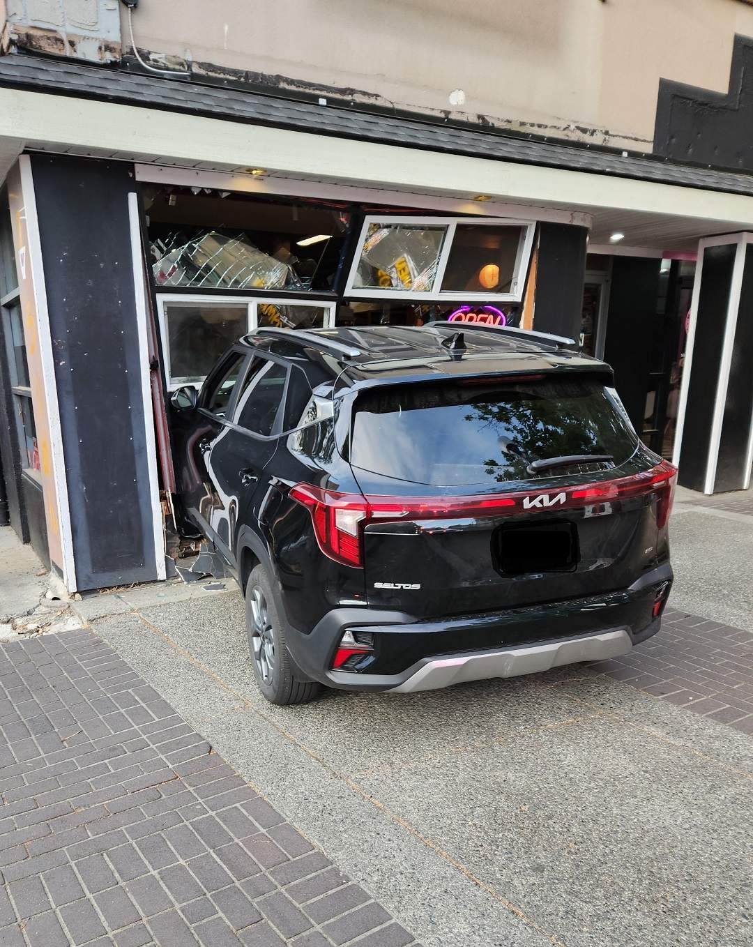 The SUV crashed into a sushi restaurant in downtown Nanaimo on Monday evening.