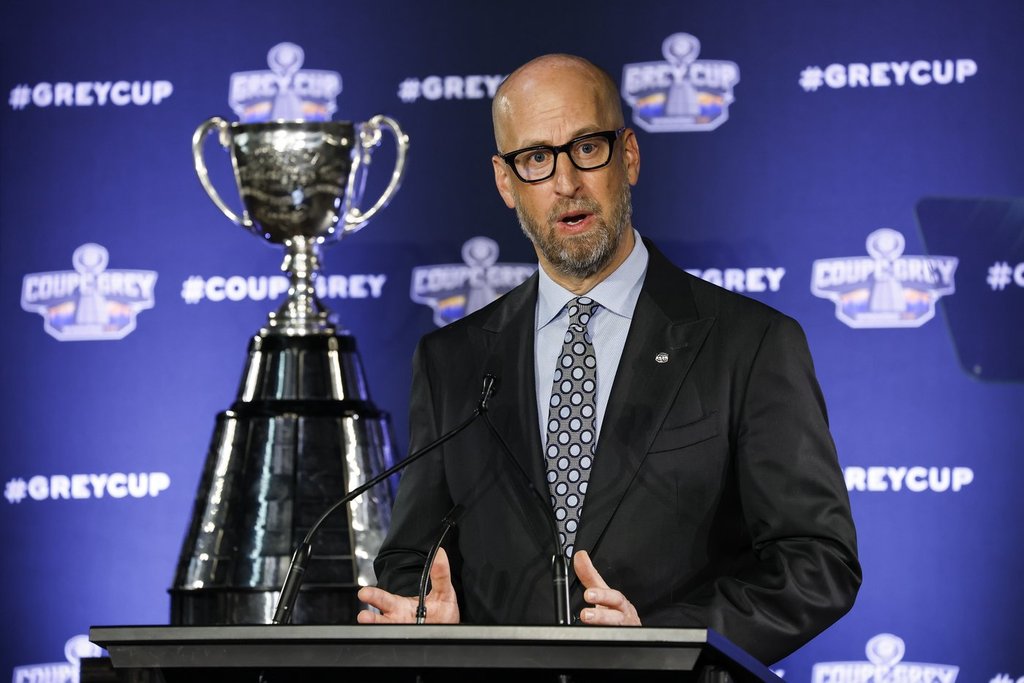 CFL commissioner Stewart Johnston addresses media as he gives his 2025 CFL State of the League presentation in Winnipeg, on Friday, Nov. 14, 2025. THE CANADIAN PRESS/John Woods.