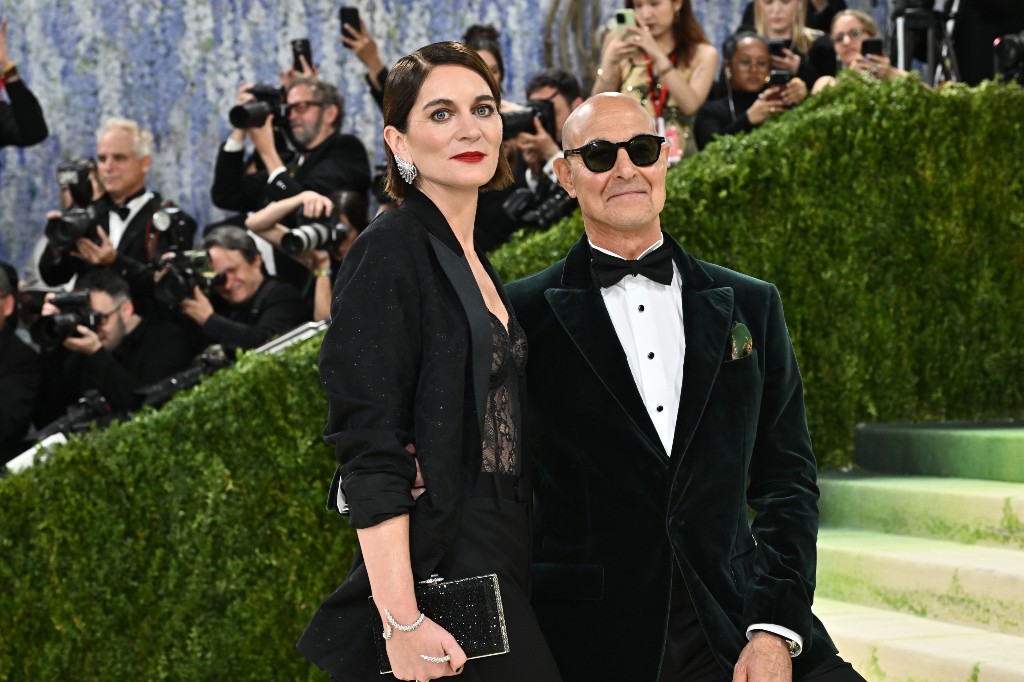 Felicity Blunt, left, and Stanley Tucci arrive at The Metropolitan Museum of Art's Costume Institute benefit gala celebrating the opening of the "Costume Art" exhibition on Monday, May 4, 2026, in New York.