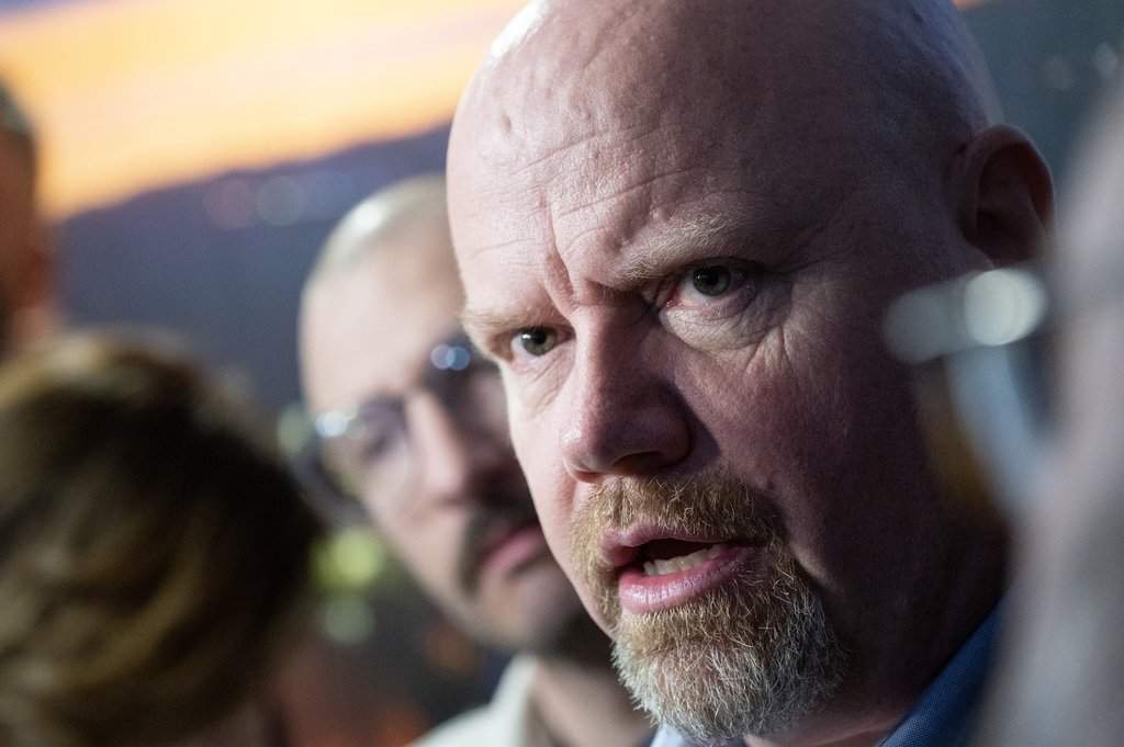Quebec Deputy premier and Minister of Domestic Security Ian Lafreniere responds to reporters questions before entering a pre-session caucus meeting in Riviere-du-Loup, Que., Friday, May 1, 2026. 