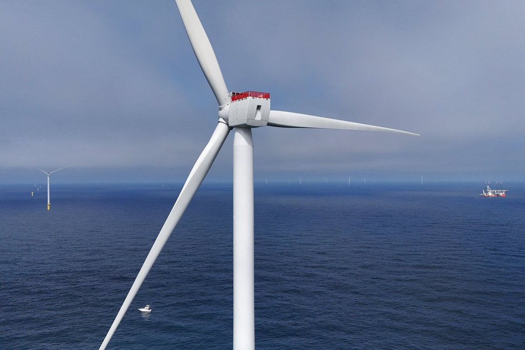 Turbines are visible at Sunrise Wind offshore wind farm that is under construction off the coast of Montauk Point, New York, Thursday, April 23, 2026. 