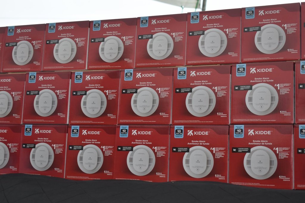 Kidde is donating hundreds of its smoke alarms to First Nation communities across two eastern provinces, in partnership with the National Indigenous Fire Safety Council and Firefighters Without Borders, as shown in Fredericton on Tuesday June 23, 2026. THE CANADIAN PRESS/Eli Ridder.