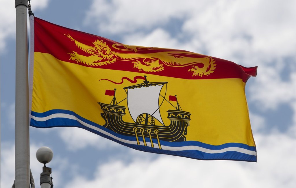 New Brunswick's provincial flag flies on a flagpole in Ottawa on July 3, 2020. THE CANADIAN PRESS/Adrian Wyld.