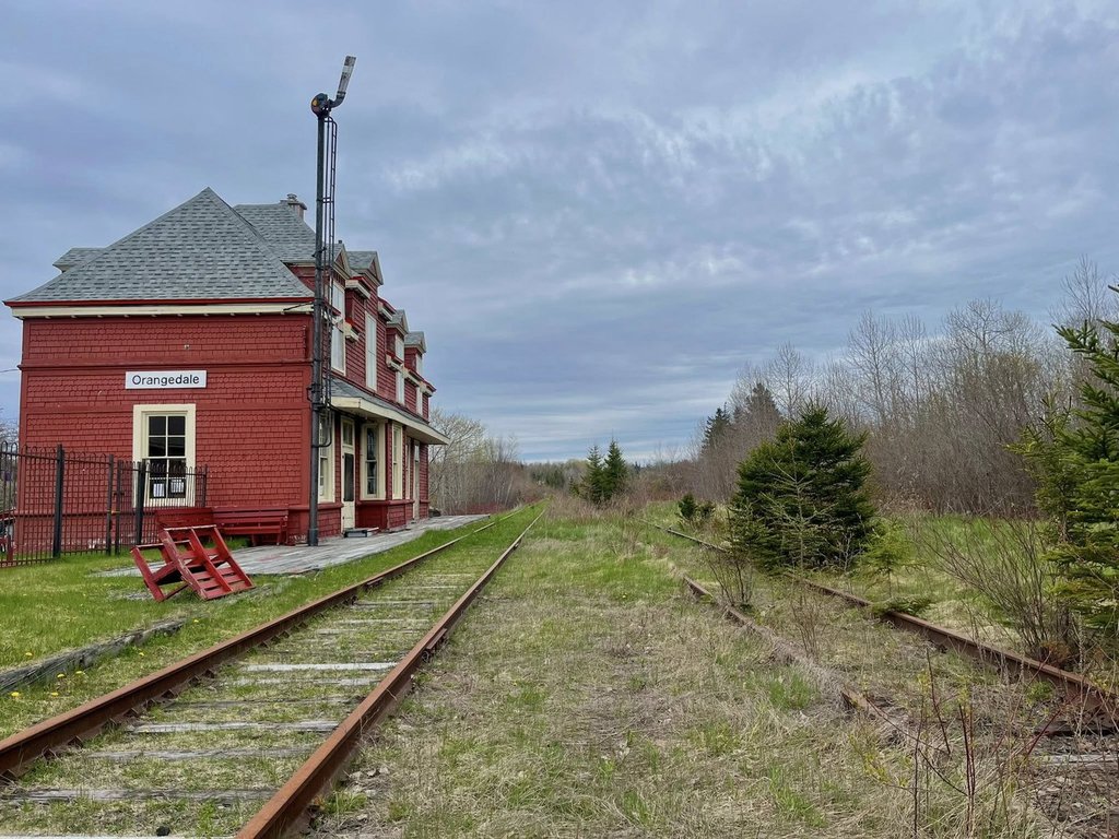 The former Orangedale train station in Orangedale, N.S., now a railway museum, and the dormant Cape Breton and Central Nova Scotia Railway are seen in this handout photo on May 14, 2025. THE CANADIAN PRESS/Handout-Zachary Taylor. (Mandatory Credit).