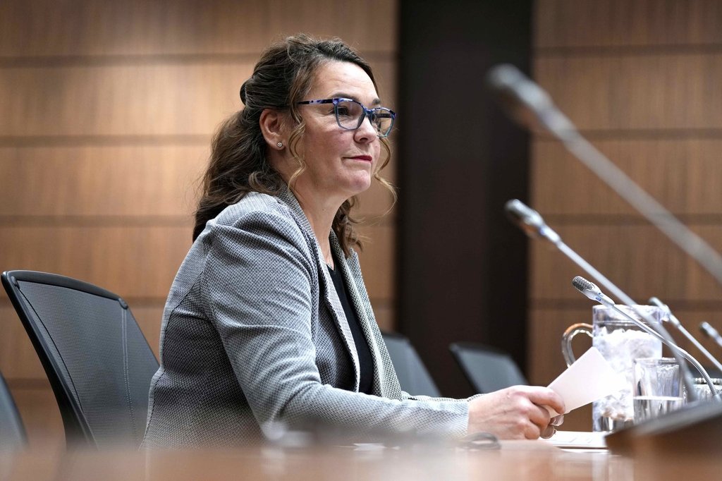 Caroline Maynard, information commissioner of Canada, prepares to appear before the Standing Committee on Access to Information, Privacy and Ethics on Parliament Hill in Ottawa on Monday, Feb. 9, 2026. THE CANADIAN PRESS/Justin Tang.