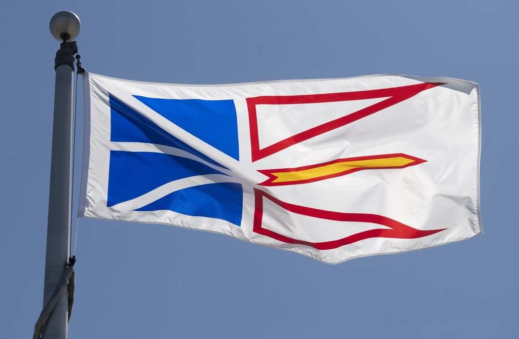 Newfoundland and Labrador's provincial flag flies on a flagpole in Ottawa on July 6, 2020. THE CANADIAN PRESS/Adrian Wyld.