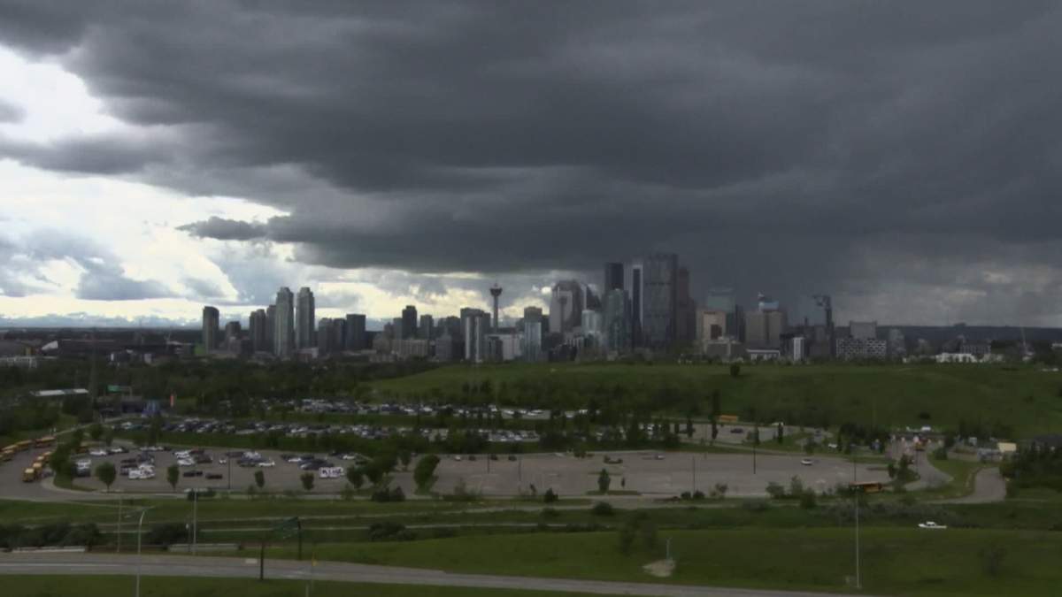 A photo showing dark clouds approaching the city of Calgary from the west Thursday afternoon after the Environment Canada issued a severe thunderstorm watch for the city and surrounding area.