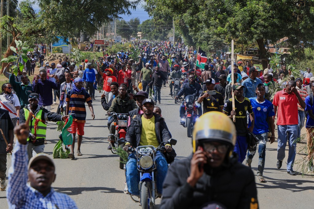 Protesters demonstrate against a proposed Ebola quarantine center to be established by the United States at Laikipia Air Base in Nanyuki, Kenya, Monday, June 1, 2026.
