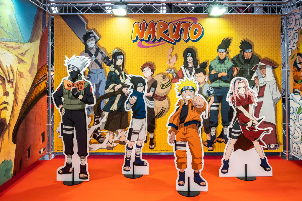 Stage for selfies with Naruto characters. Opening of the 36th Barcelona International Comic Fair from 12th-15th April 2018 in Fira Barcelona Montjuïc.