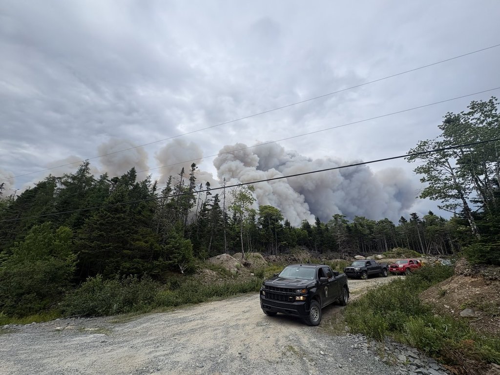 Smoke from the Mooseland Road wildfire, about 100 kilometres northeast of Halifax, is shown in this handout photo on Thursday, July 16, 2026.