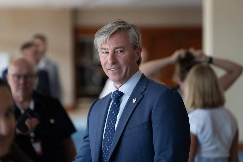 Nova Scotia Premier Tim Houston arrives at the Council of the Federation meeting in Charlottetown, on Tuesday, July 21, 2026. THE CANADIAN PRESS/Darren Calabrese.
