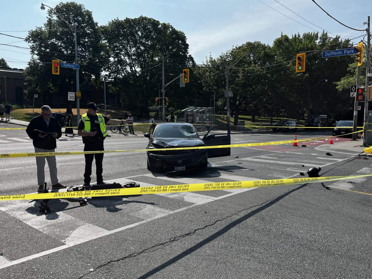 The driver of the vehicle involved in the collision remained at the scene.