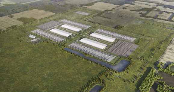 An artist's rendition of the new $13 billion data centre that META says it will build in Sturgeon County, north of Edmonton.
