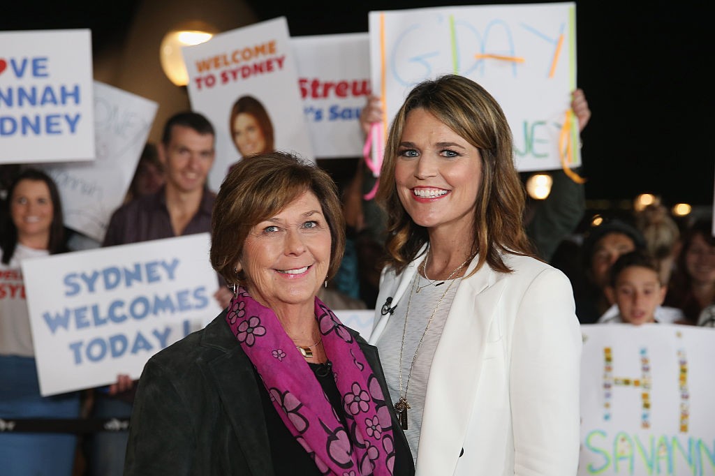Savannah Guthrie poses alongside her mother Nancy Guthrie during a production break whilst hosting NBC's 'Today Show' live from Australia at Sydney Opera House on May 4, 2015 in Sydney, Australia.